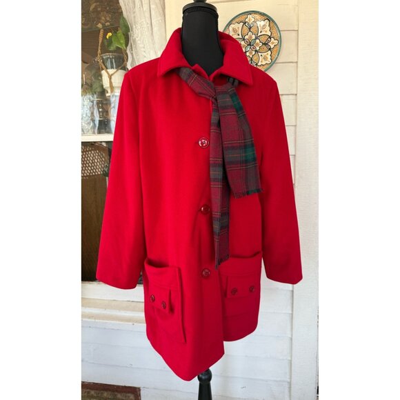 Vintage 80's Veloura Fleece Red Womens Jackect Coat With Scarf Sz 12 - Picture 10 of 14